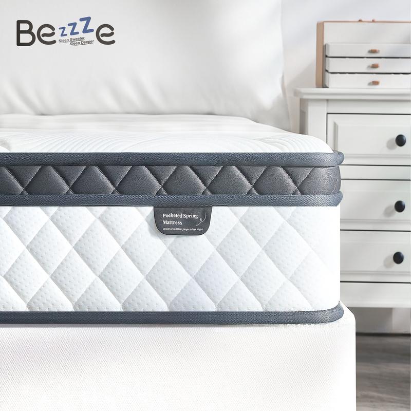 Bezzze 12″ Queen Hybrid Mattress in a Box – Gel Memory Foam & Pocketed Coils for Pressure Relief