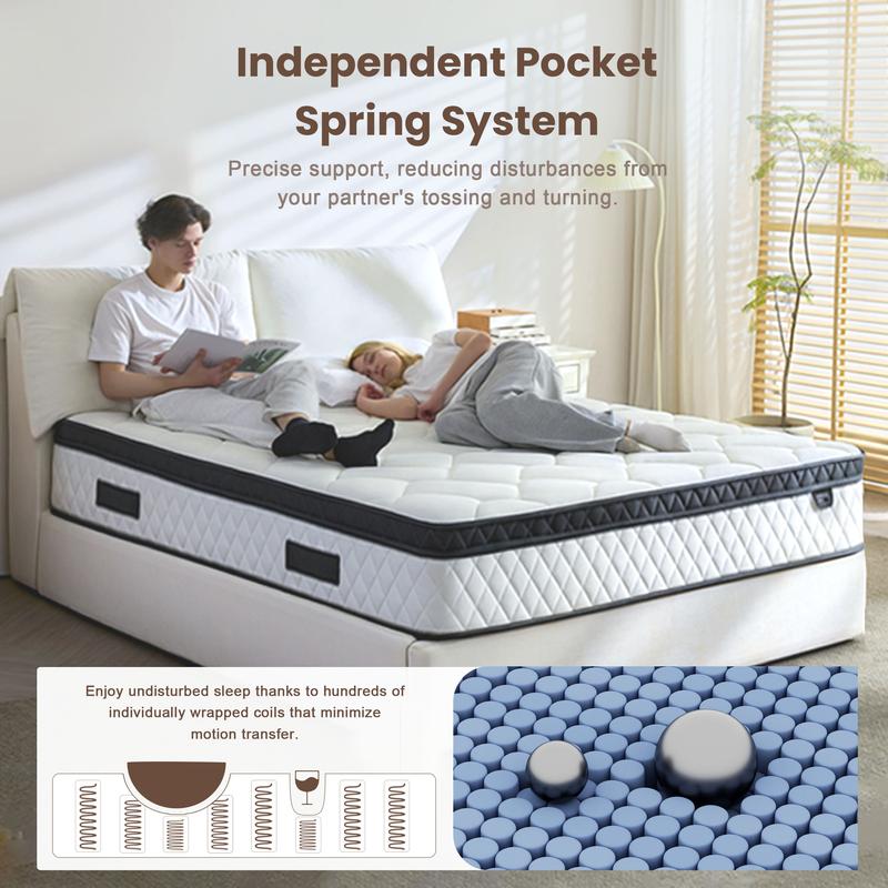Bezzze 12″ Queen Hybrid Mattress in a Box – Gel Memory Foam & Pocketed Coils for Pressure Relief