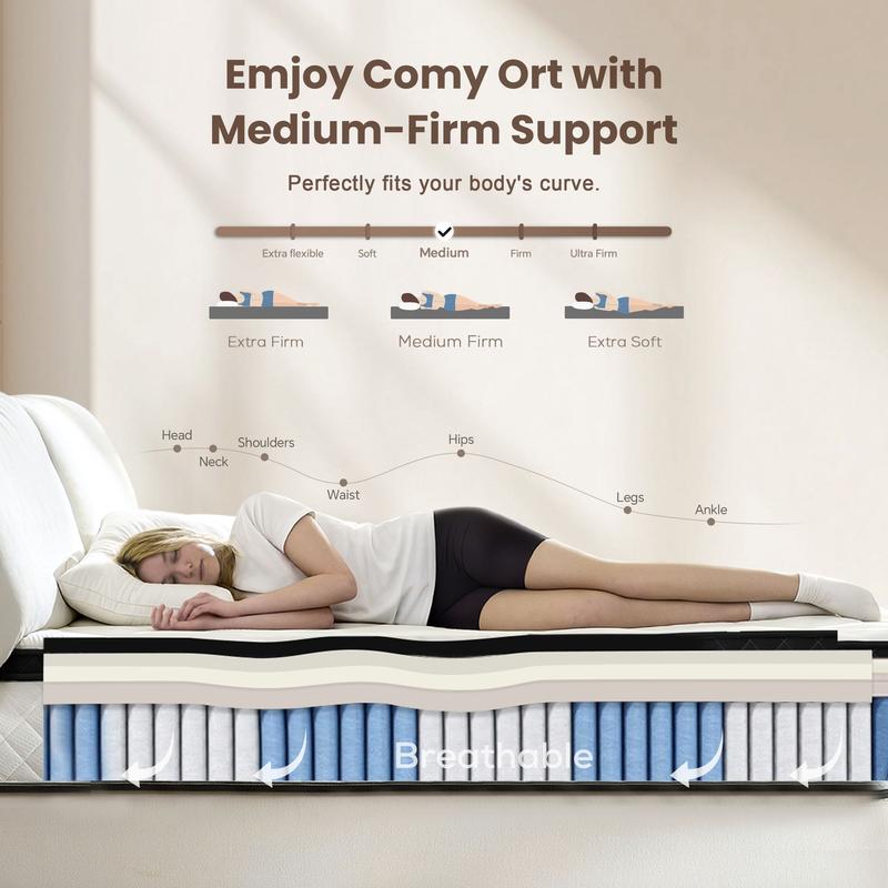 Bezzze 12″ Queen Hybrid Mattress in a Box – Gel Memory Foam & Pocketed Coils for Pressure Relief