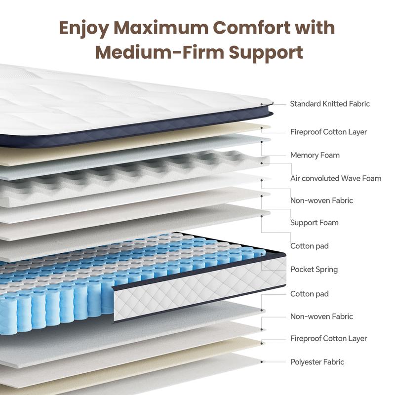 Bezzze 12″ Queen Hybrid Mattress in a Box – Gel Memory Foam & Pocketed Coils for Pressure Relief