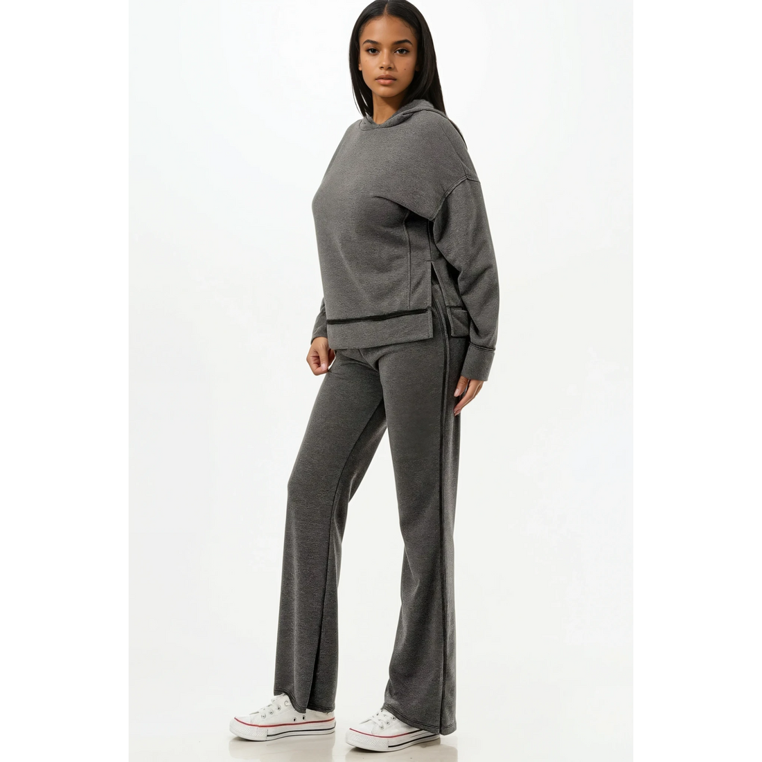 Timeus Studio Women's Gray Hoodie and Flare Pants Lounge Set