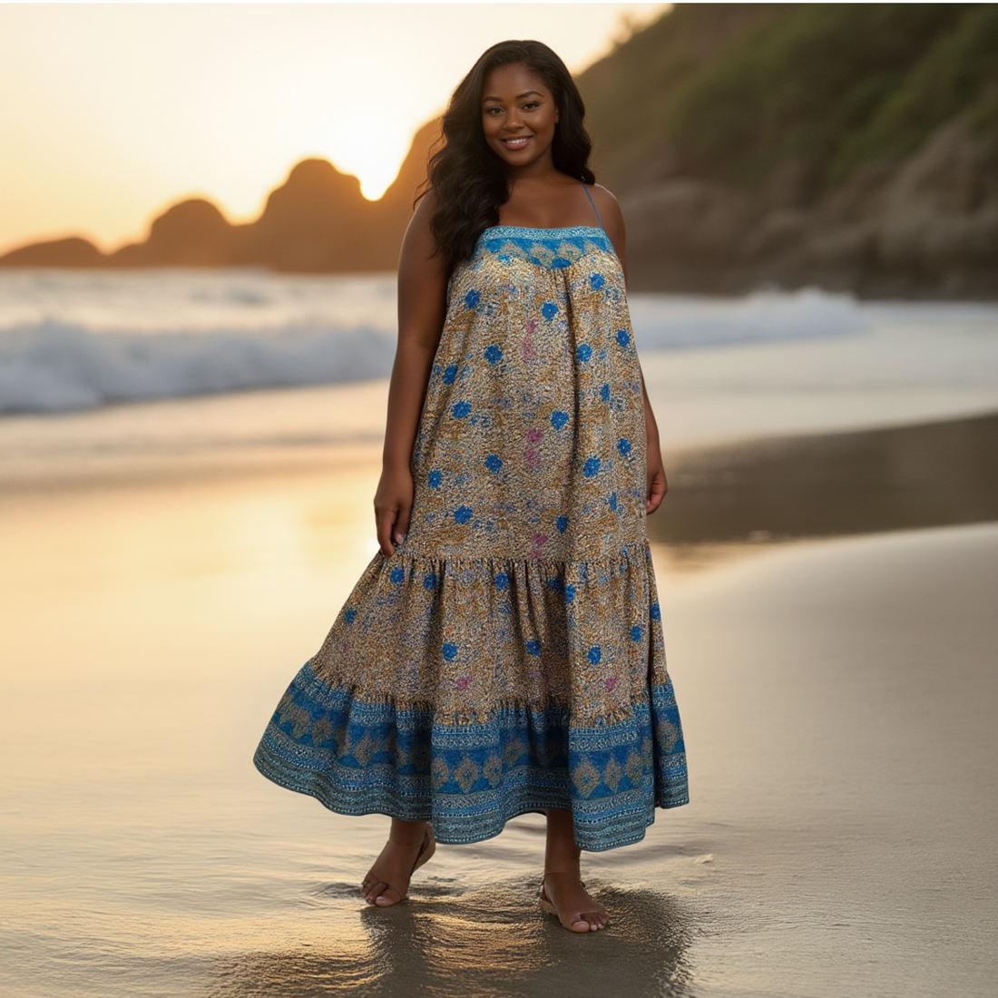 Timeus Studio Women's Floral Plus Size Spaghetti Strap Maxi Dress