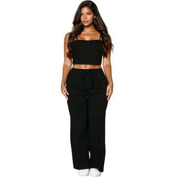 Timeus Studio Women's Black Cropped Tank and Pants Set for Women