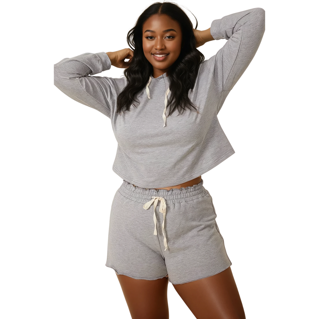 Timeus Studio Women's Peach Lounge Set – Cropped Hoodie & Shorts for Women