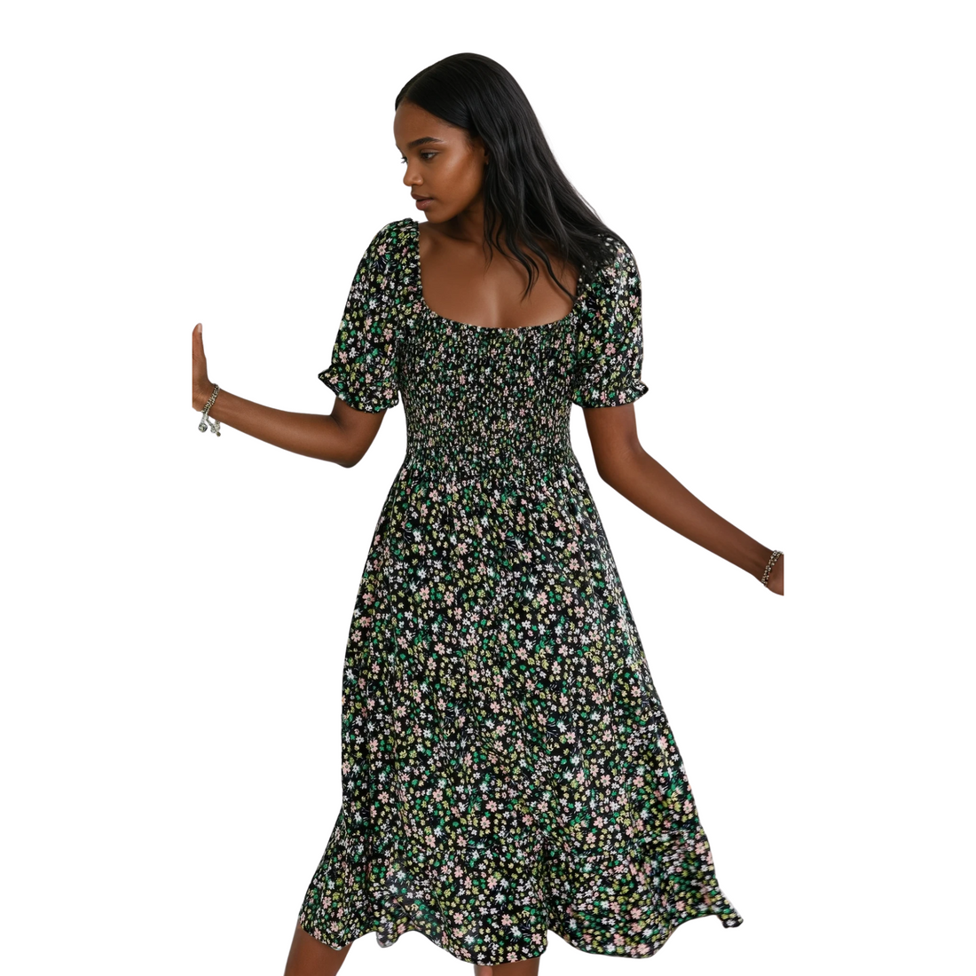 Bohemia Floral Puff Sleeve Flounce Sleeve Dress