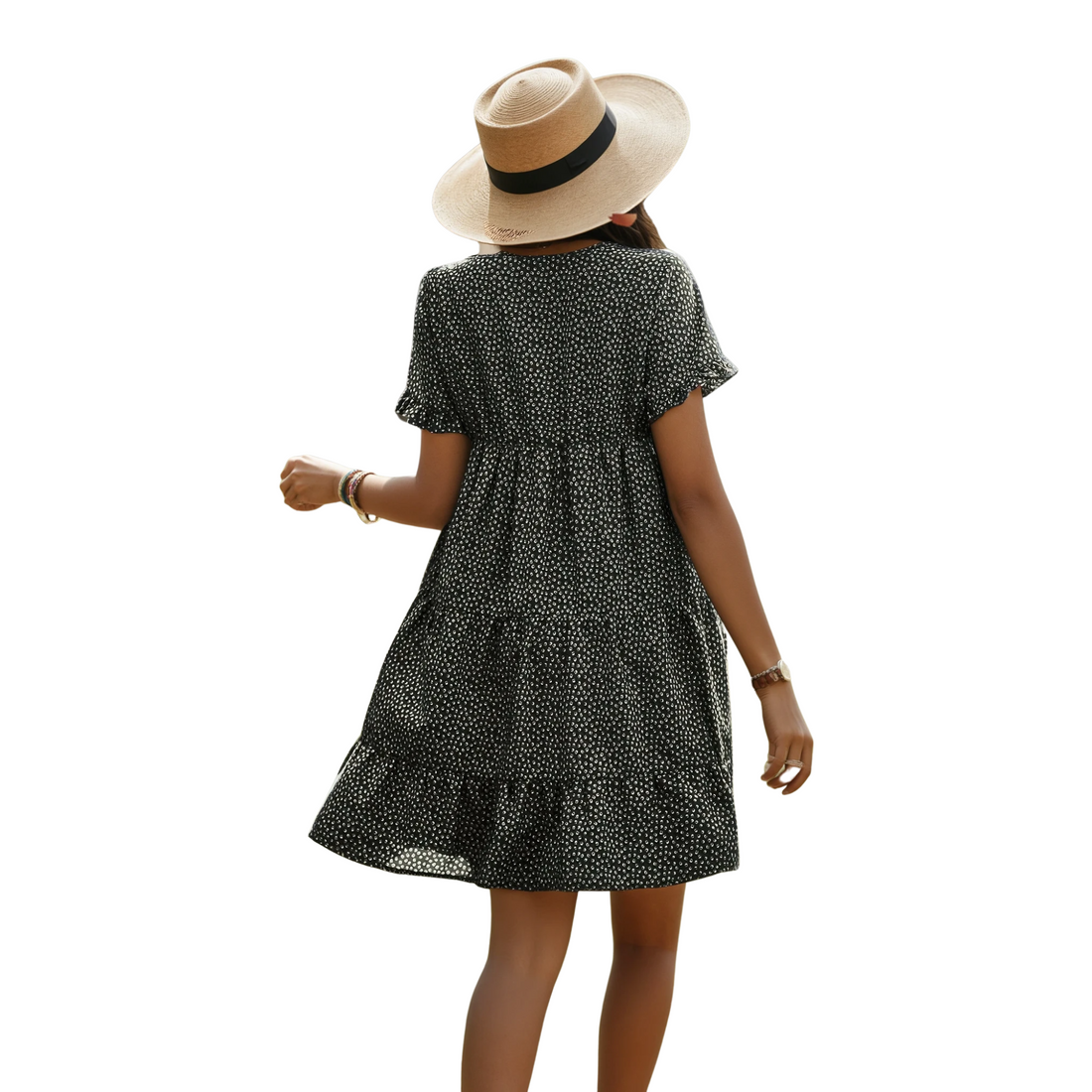 Floral Polka Dots Boat Neck Loose A Line Midi Dres